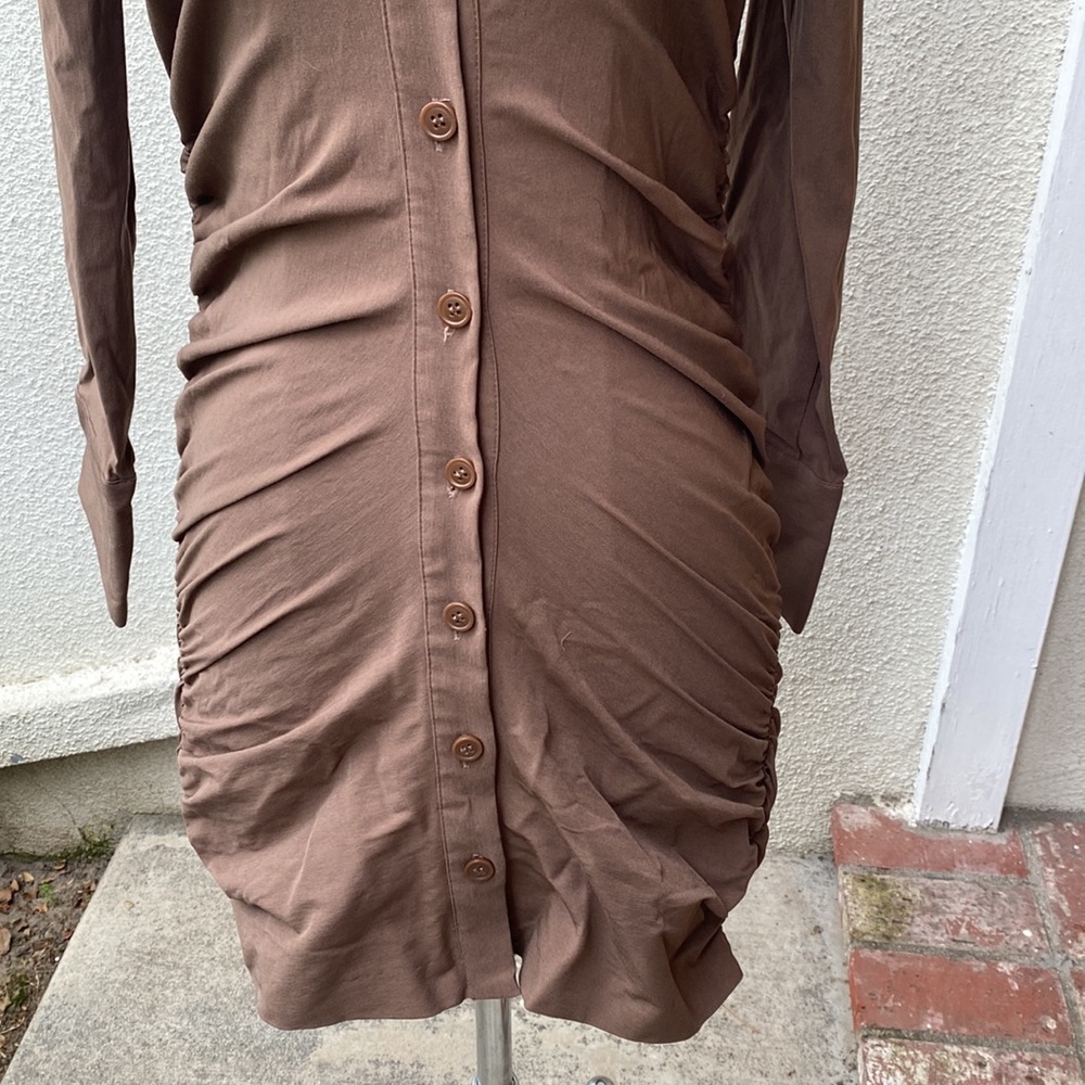 Zara gorgeous stretchy mini button down dress w/ rouching. flattering! Worn once - Picture 5 of 16